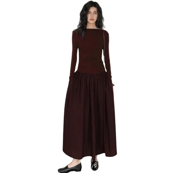 Commense | Dresses | Commense Maxi Dress Long Sleeve Ruched Bodice With  Pockets Size Small Nwt | Poshmark